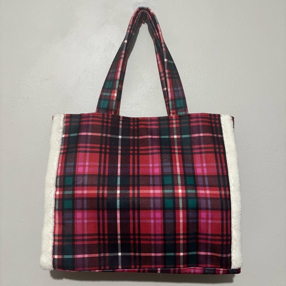 Victoria's Secret Tartan Plaid Shearling Logo Tote Bag Shoulder Purse - Picture 5 of 9